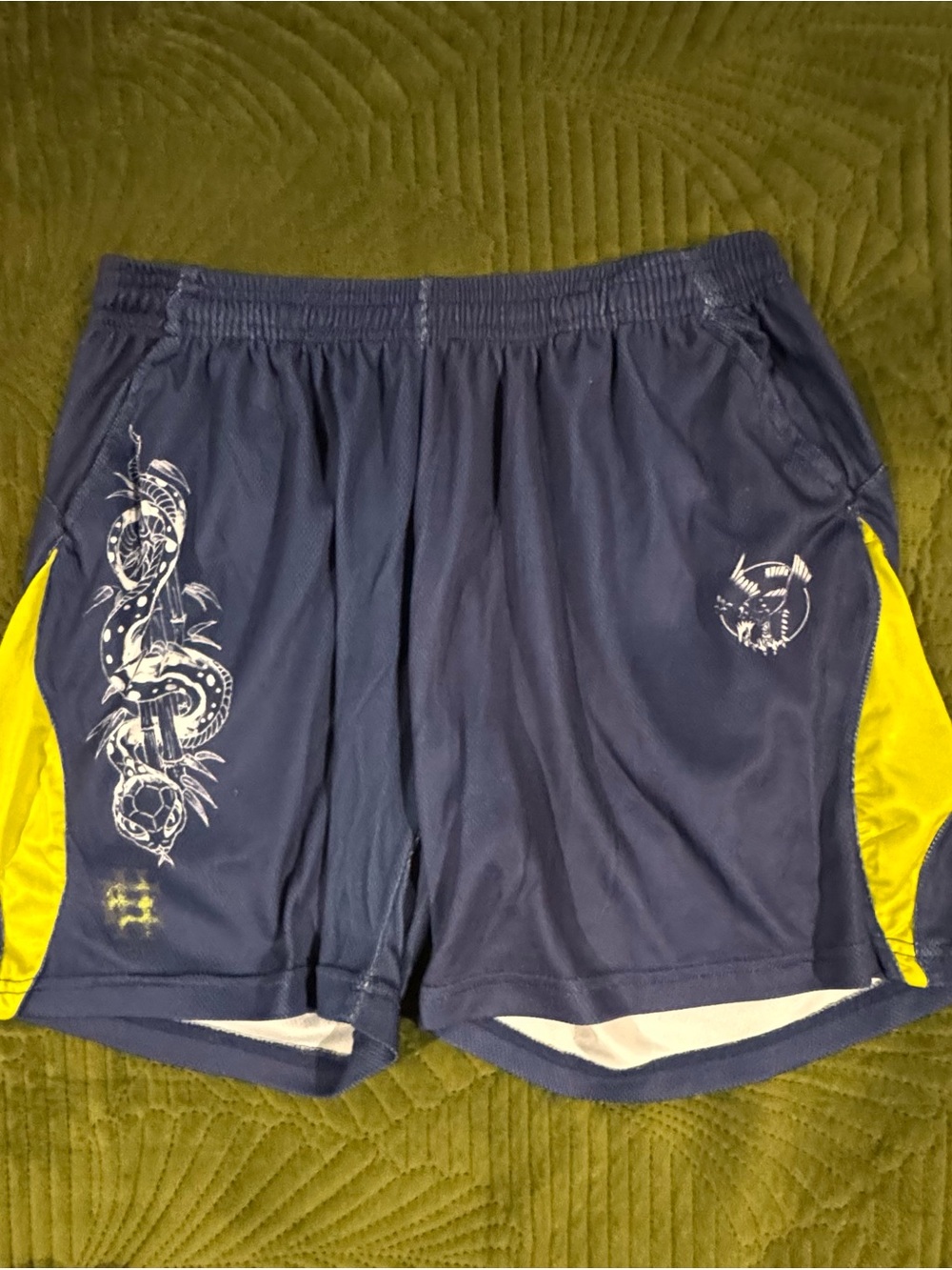 Ed Hardy Sport Athletic Shorts Men's Navy Blue & Yellow Vintage Y2K Snake Tattoo